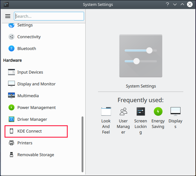 KDE System Settings dialog