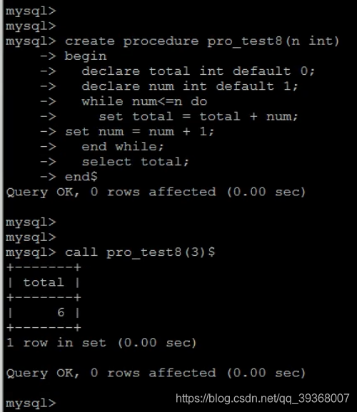 MySQL 高级 - 存储过程 - 语法 - while循环_mysql创建存储过程,使用while语句求1-n之和-CSDN博客