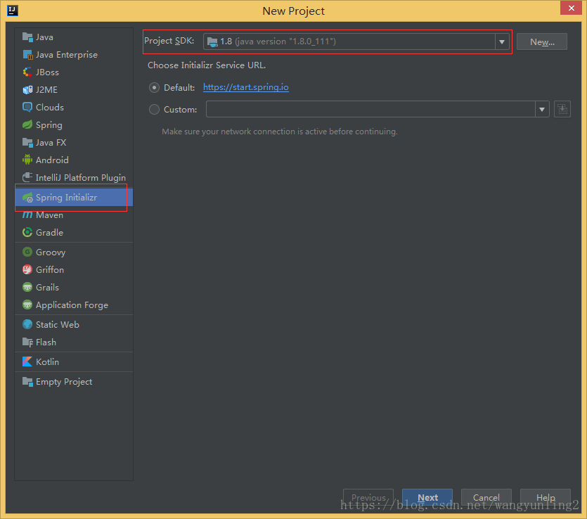 选择spring initializr ,选择jdk