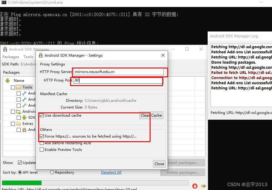安装 android sdk 时，dl.google.com 连不上各种尝试 解决：Failed to fetch URL http://dl ...