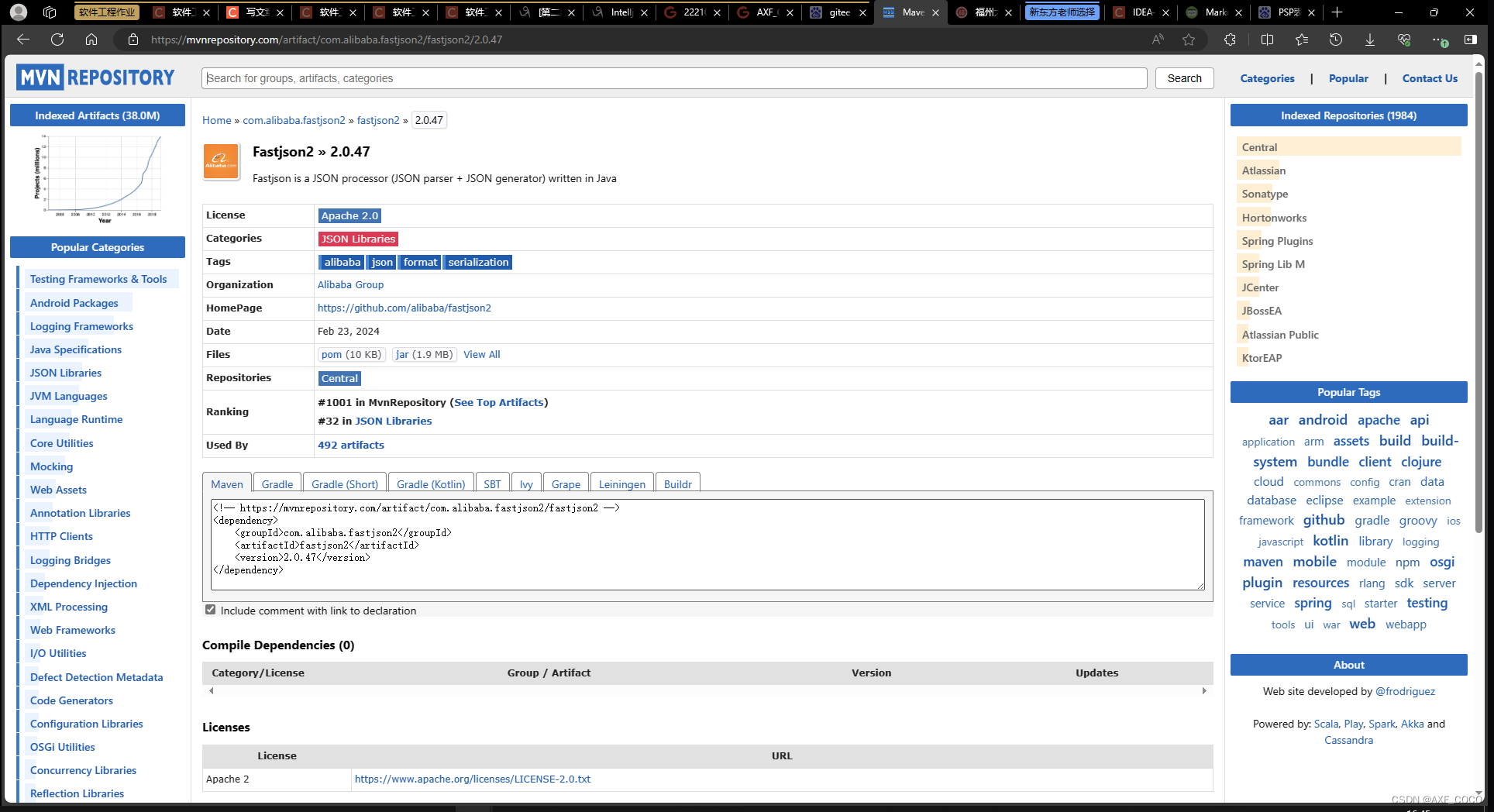maven库中的fastjosn2展示