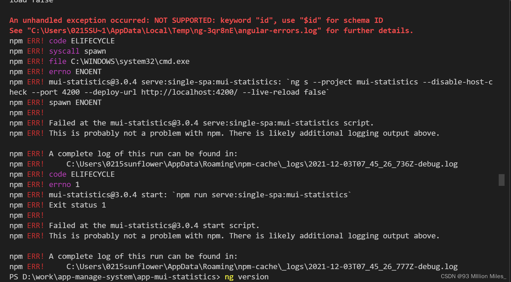 angular 报错An unhandled exception occurred: NOT SUPPORTED: keyword “id ...