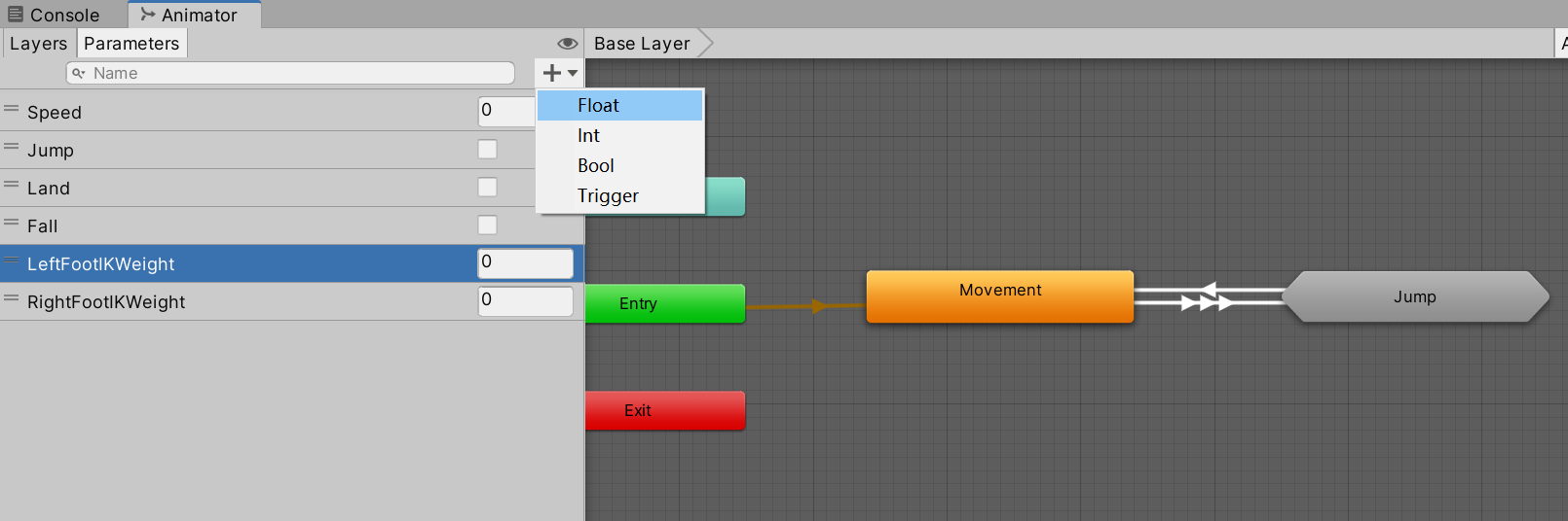 Float Animator Parameters