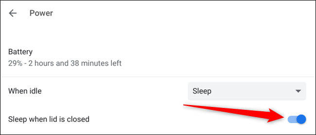 Head back to Settings > Power to turn Sleep When Lid Is Closed back on if you no longer use this feature