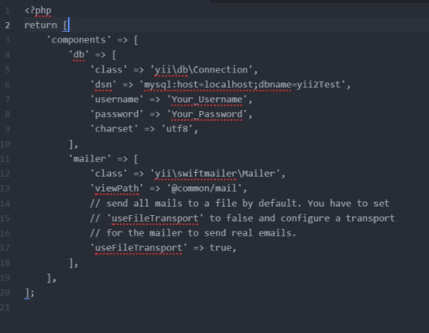 在Windows或Mac上安装Yii-Yii config main-local ini文件