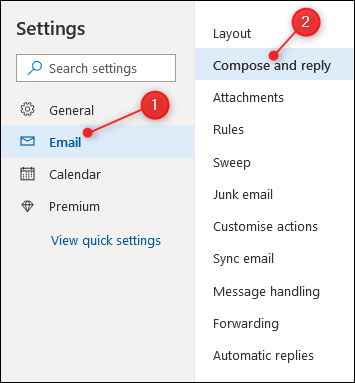 The "Compose and reply" options