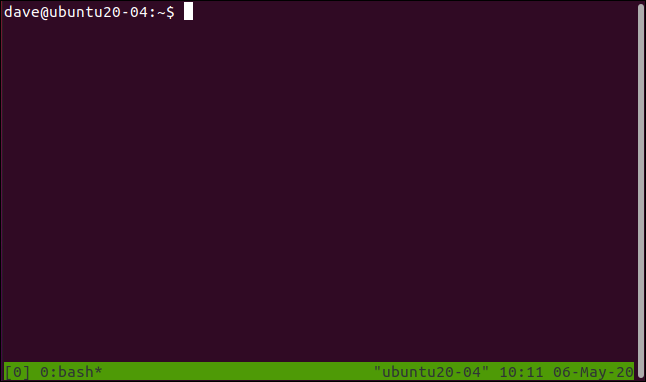 A new tmux session in a terminal window.