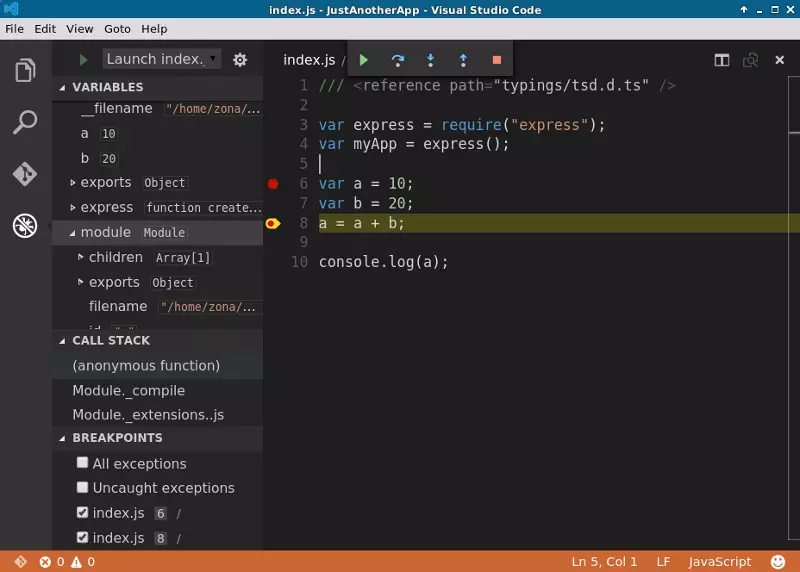 Debugger running