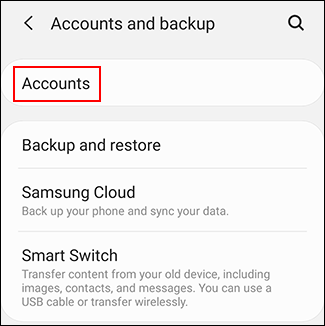 Tap "Accounts" on a Samsung device.