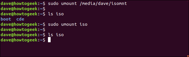 unmounting bound mount points in a terminal window