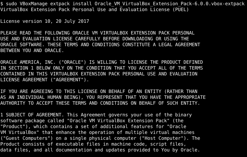 Accept VirtualBox Extension Pack License