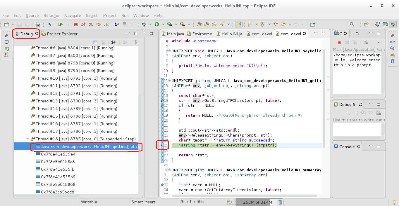 程序运行到C++程序的断点中