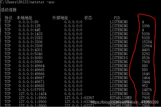图9 输入netstat -ano
