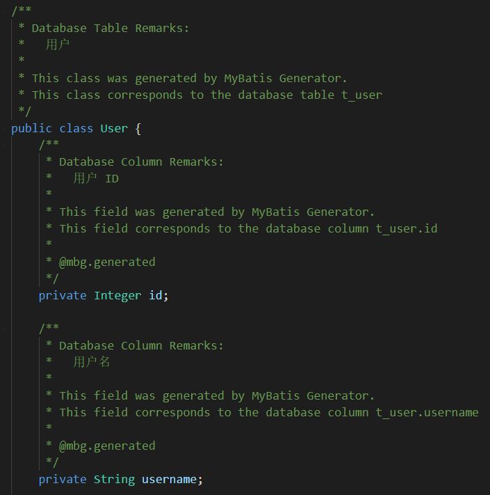 新生成的 Java 实体