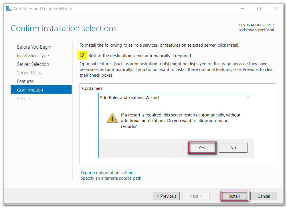 Confirm installation selections in Add roles and features wizard