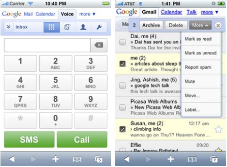 图1 Google Voice 和Google Gmail是Web App的设计典范
