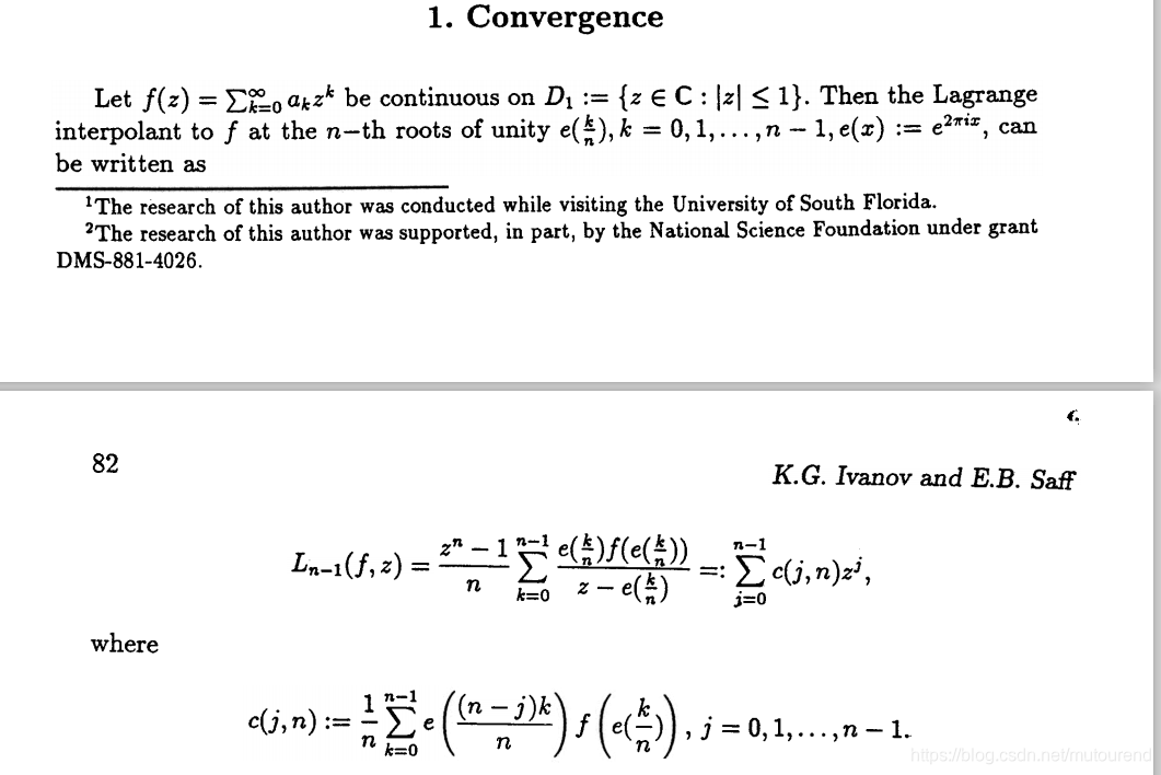 Behavior of the Lagrange Interpolants in the Roots of Unity论文公式
