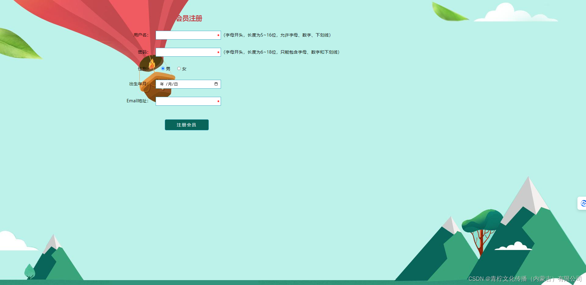 网页注册页面html有边框