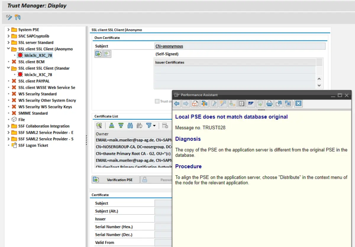 SAP ABAP STRUST 事务码里的错误消息- Local PSE does not match database original_sap  strust 加载个人安全环境时出错-CSDN博客