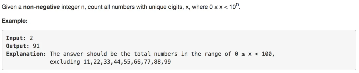 Count Numbers with Unique Digits