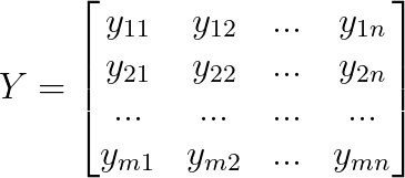 Y=\begin{bmatrix} y_{11} &y_{12} &... &y_{1n} \\ y_{21} &y_{22} &... &y_{2n} \\ ... &... &... &... \\ y_{m1} &y_{m2} &... &y_{mn} \end{bmatrix}