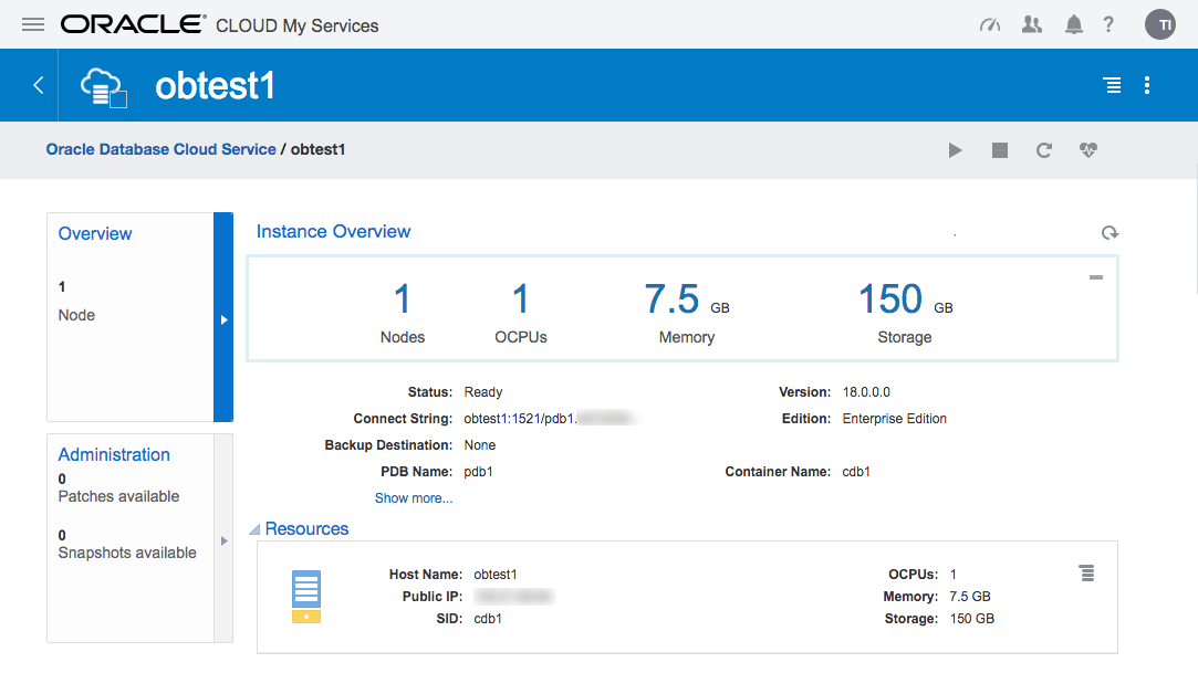 Oracle Cloud : DBaaS - Service Detail