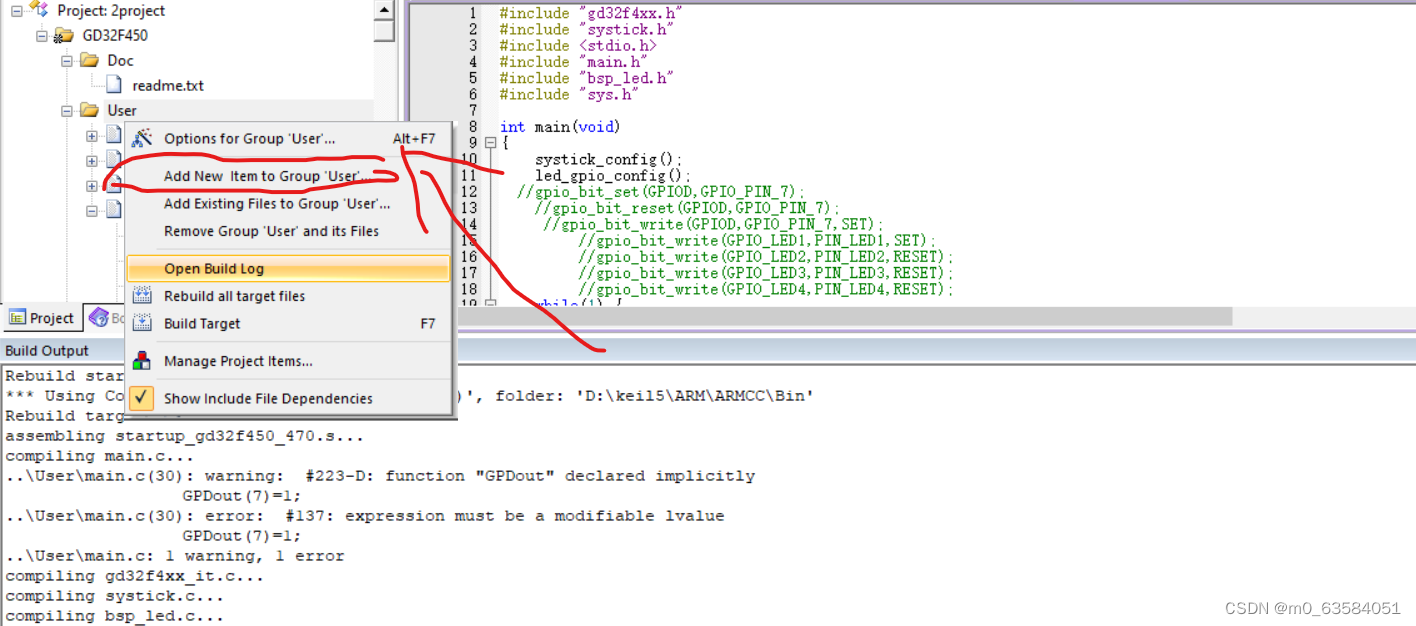 遇到问题解决问题..\User\main.c(30): error: #137: expression must be a ...