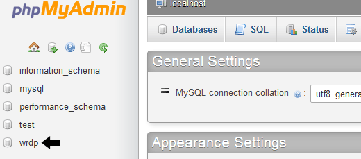 phpMyAdmin Select Database