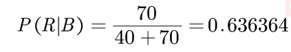 P(R|B) = 63.64%
