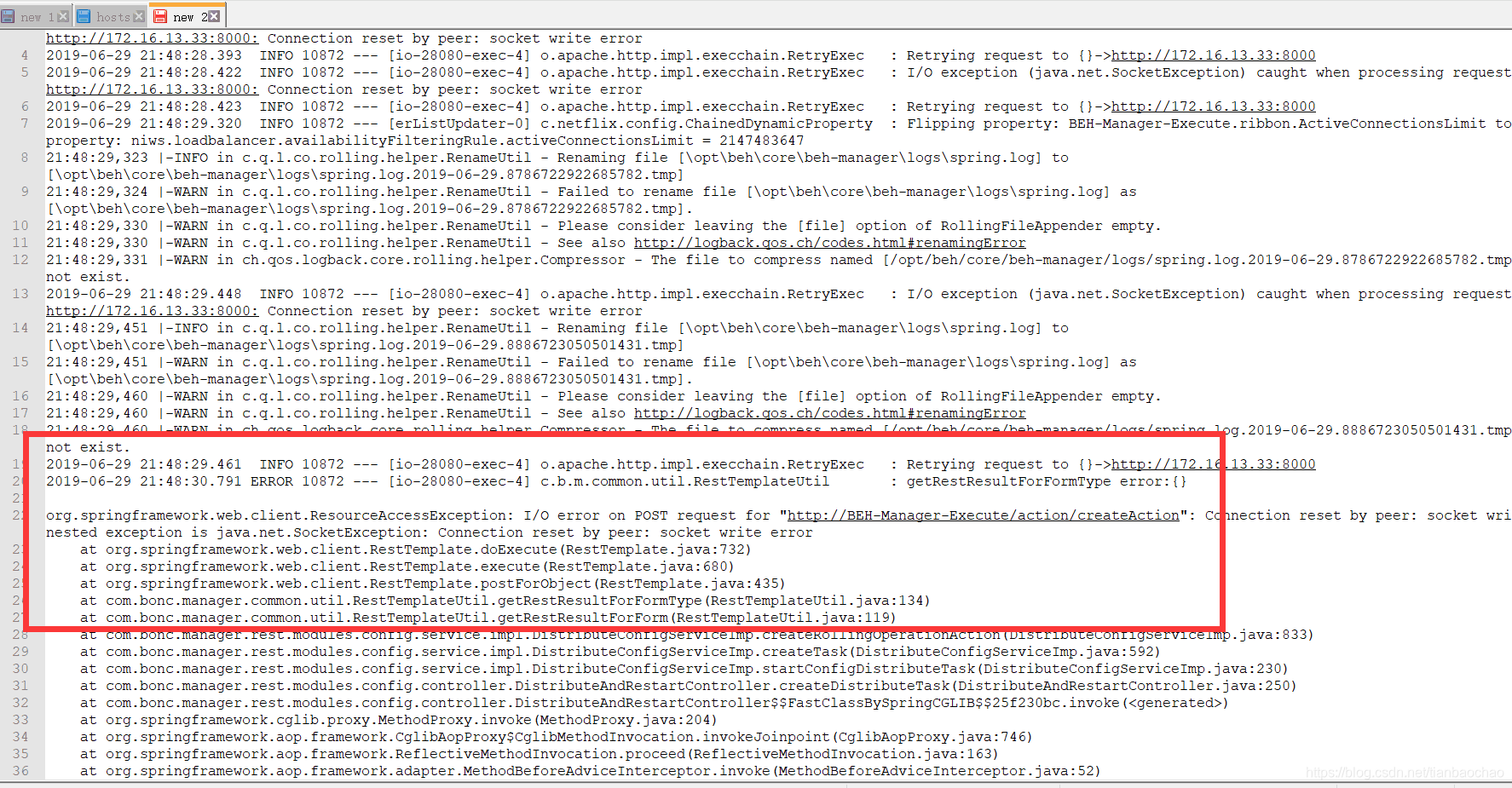 java.net.SocketException Connection reset by peer socket write error ...