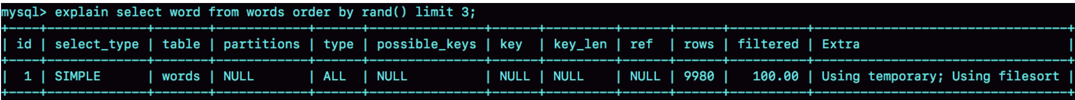 图1 使用explain命令查看语句的执行情况