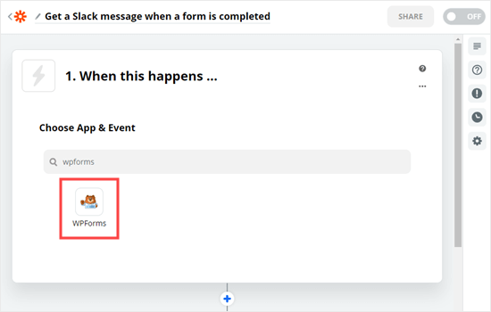 Choose the WPForms app to start off your Zap