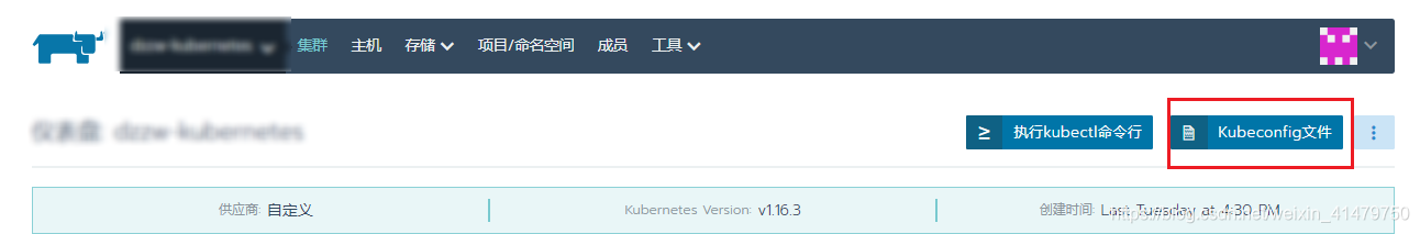 点击kubeconfig按钮查看相关配置文件