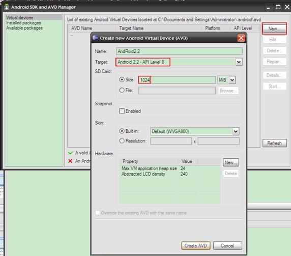 图 4:在 Eclipse 里配置 AVD