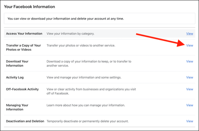 Select the "View" button next to "Transfer a Copy Of Your Photos Or Videos"