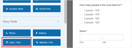 Adding a date / time field to WPForms