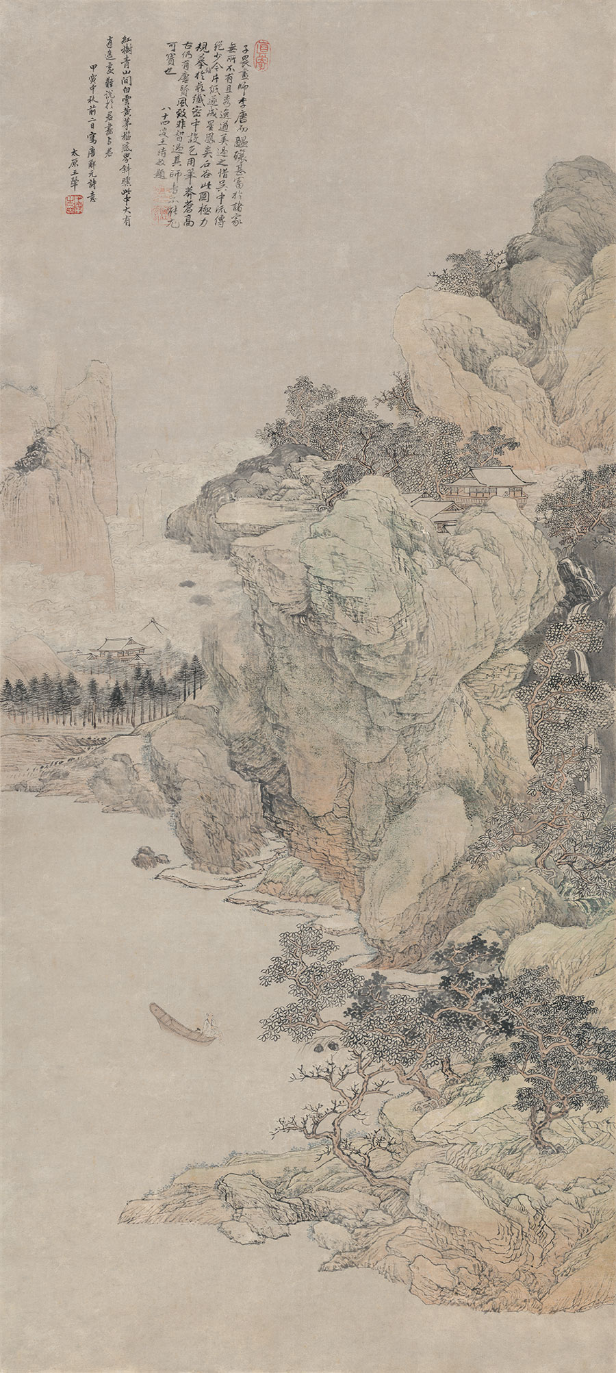 名画173 唐寅《画选二十八幅》_《水村行旅图》-CSDN博客