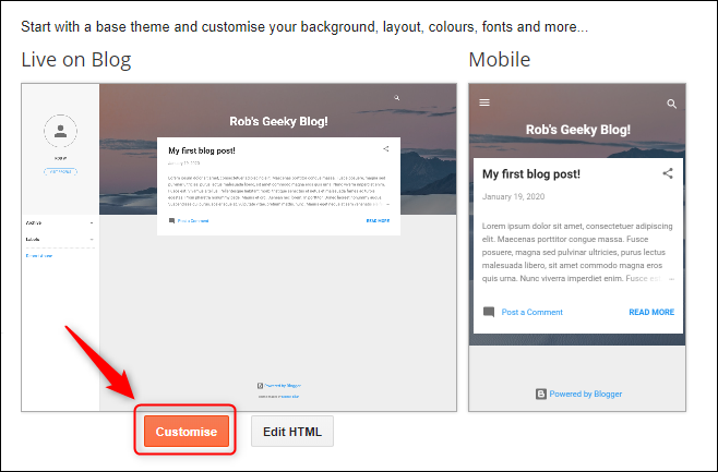 The Theme option with the "Customize" button highlighted.