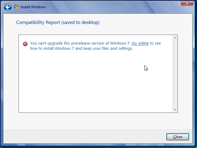 Windows 7 can't upgrade error