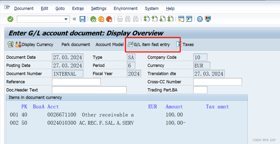 SAP 财务快速记账之—G/L Item Fast Entry_sap fast entry 怎么增加行-CSDN博客