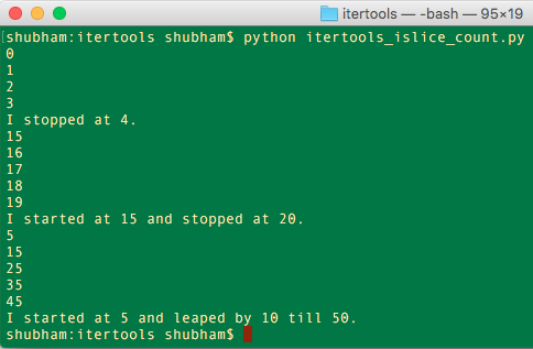 python itertools islice count functions