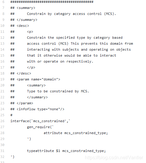 图片来自github的selinux官方项目下的默认规则模块，mcs.if接口文件