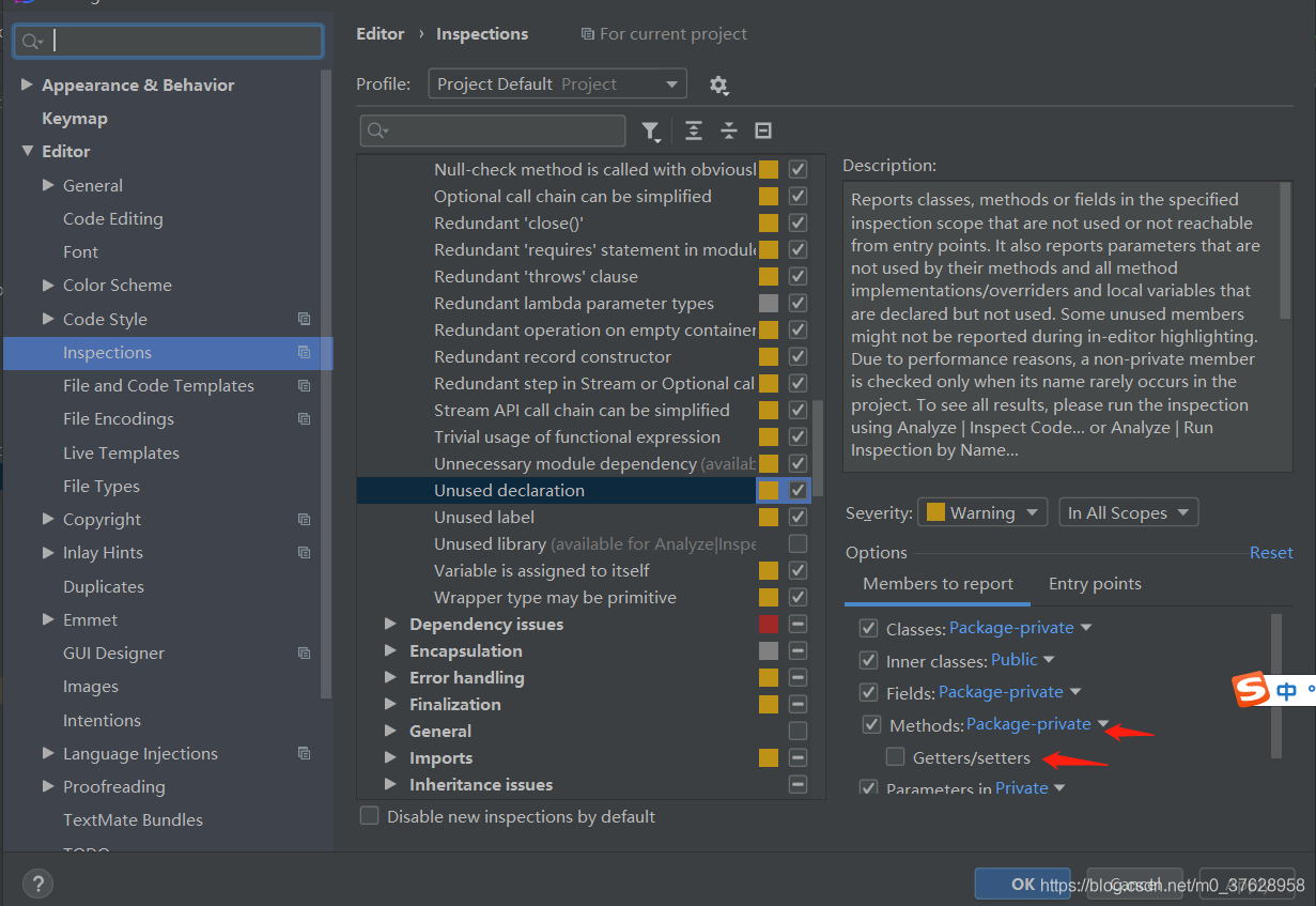 解决 IDEA - XXXX is never used问题。设置成只有私有方法才提示_value is never used as
