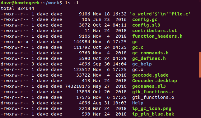 ls -l in a terminal window