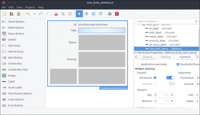 GTK+ ToDo new item with grid and labels