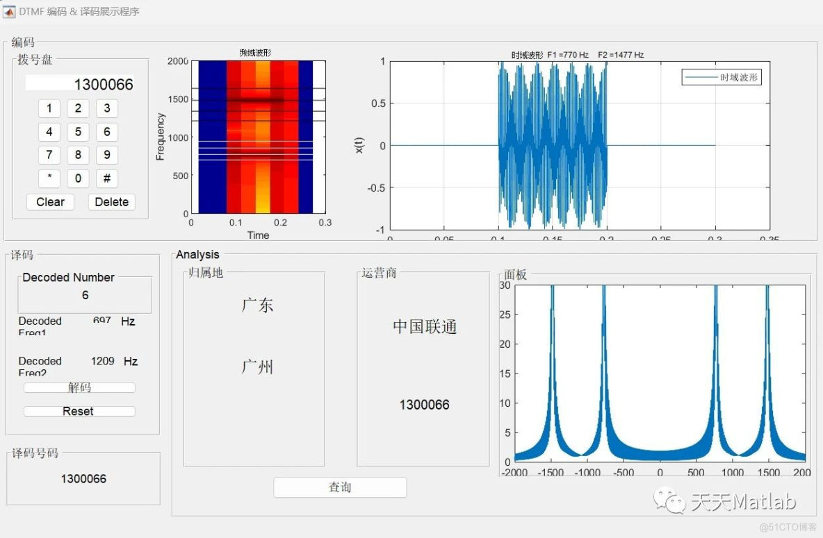 【数字信号】基于DTMF双音多频电话拨号仿真(电话号码归属地匹配功附matlab代码_电子技术