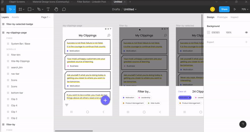 Clippit app’s filter button prototype flow