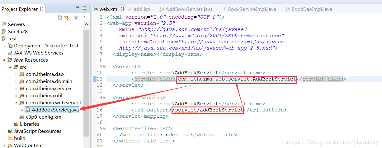  url-pattern--->servlet-name--->servlet-class