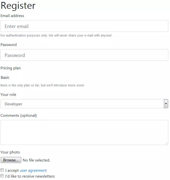 How the Bootstrap form component with checkboxes is rendered in the browser