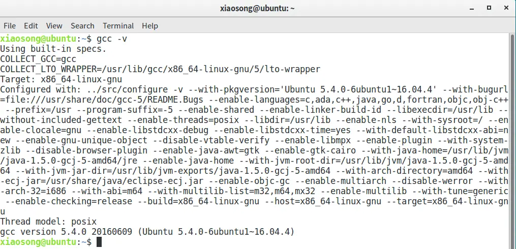 gcc version 5.4.0